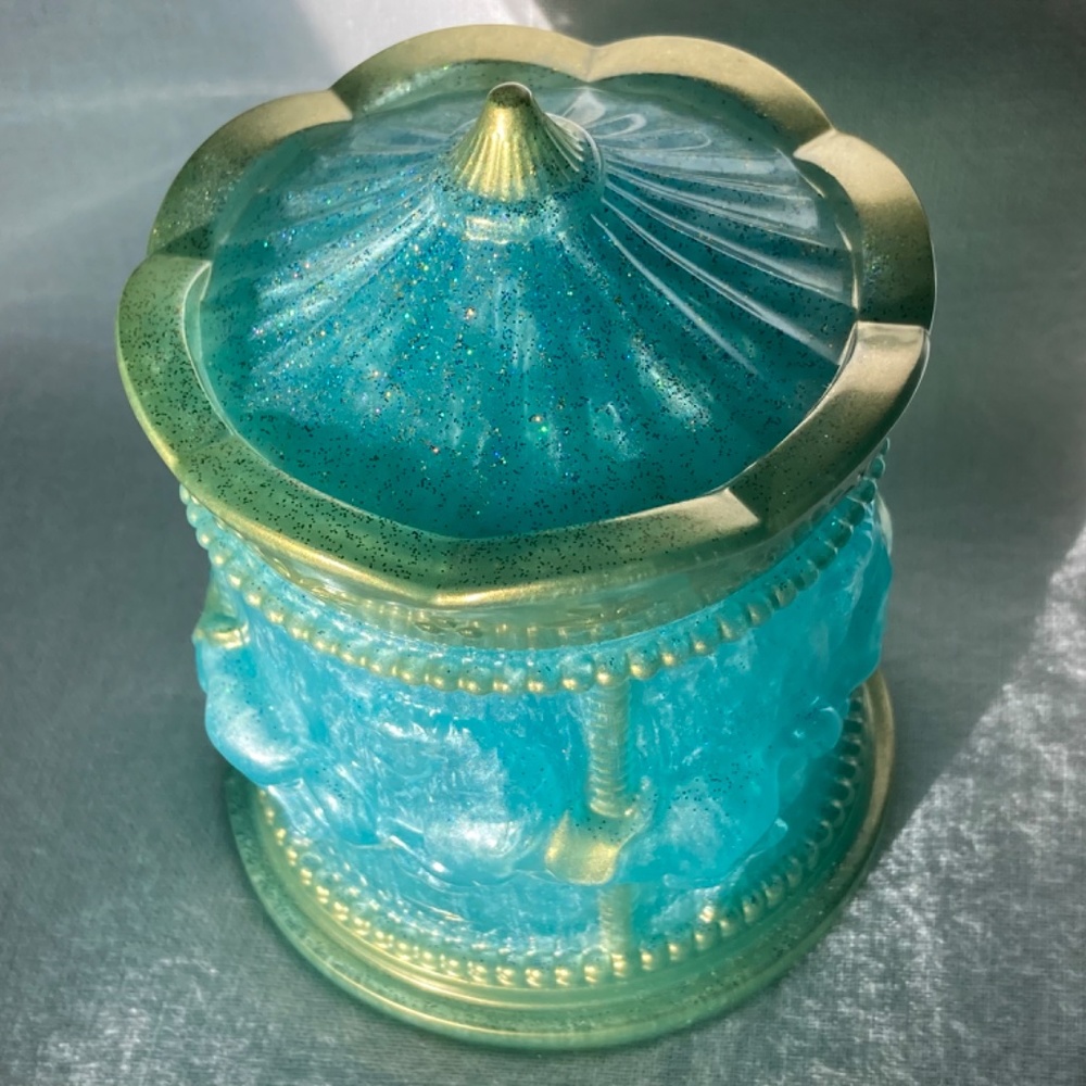 Carousel Trinket Jar, Baby Blue/Gold/HolographicGlitter - Picture 3 of 7